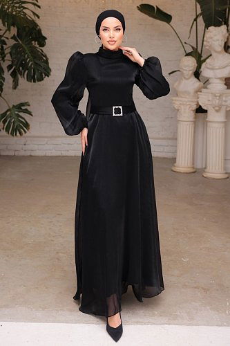 moda selvim Evening Wear 4489ALG474 Black - Thumbnail