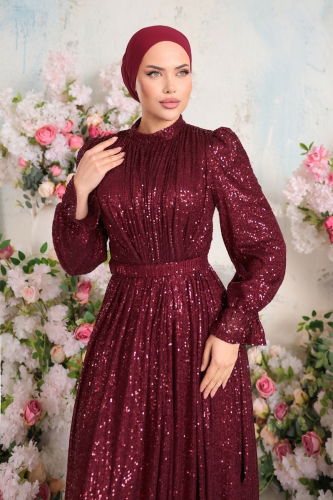 moda selvim Evening Wear 4496D170 Claret Red - Thumbnail