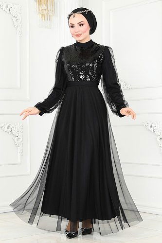 moda selvim Evening Wear 4535ALG474 Black - Thumbnail