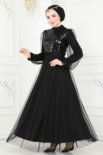moda selvim Evening Wear 4535ALG474 Black - Thumbnail