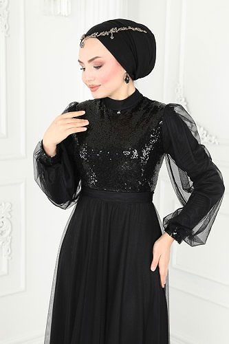 moda selvim Evening Wear 4535ALG474 Black - Thumbnail