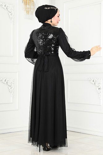 moda selvim Evening Wear 4535ALG474 Black - Thumbnail