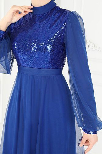 moda selvim Evening Wear 4535ALG474 Saxon Blue - Thumbnail