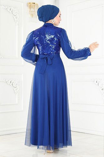 moda selvim Evening Wear 4535ALG474 Saxon Blue - Thumbnail