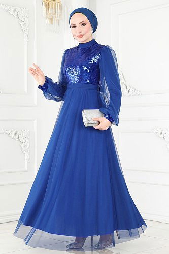 moda selvim 4535ALG474 ازرق فساتين سهره - Thumbnail