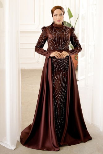 moda selvim Evening Wear 4562D170 Brown - Thumbnail