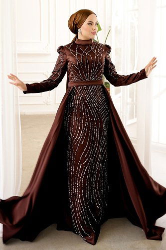 moda selvim Evening Wear 4562D170 Brown - Thumbnail
