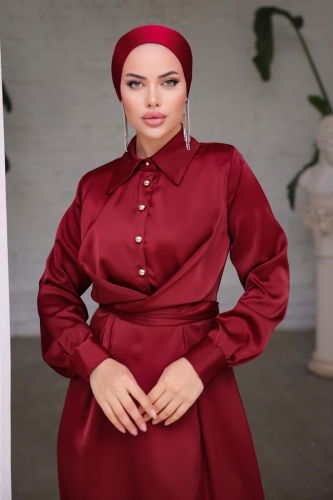 moda selvim Evening Wear 4566D170 Claret Red - Thumbnail