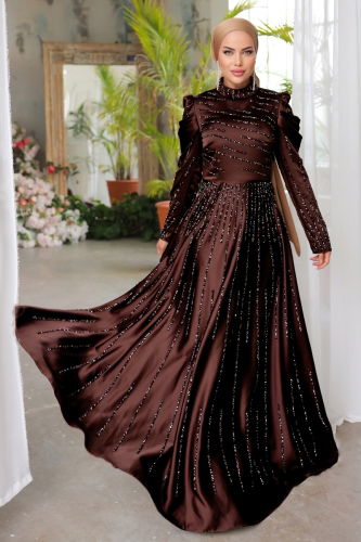 moda selvim Evening Wear 4589D170 Brown - Thumbnail