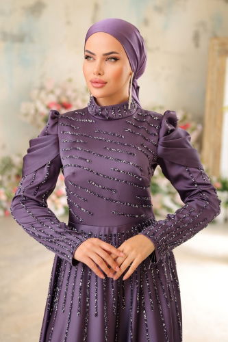 moda selvim Evening Wear 4589D170 Lilac - Thumbnail