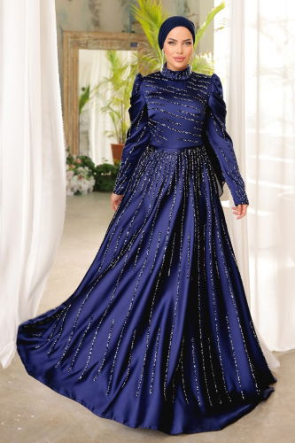 moda selvim Evening Wear 4589D170 Navy Blue - Thumbnail