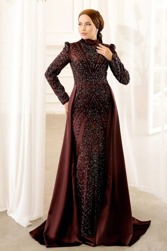 moda selvim Evening Wear 4596D170 Brown - Thumbnail