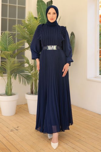 moda selvim Evening Wear 4643D170 Navy Blue - Thumbnail