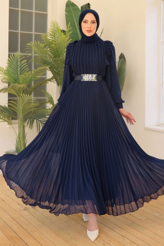 moda selvim Evening Wear 4643D170 Navy Blue - Thumbnail