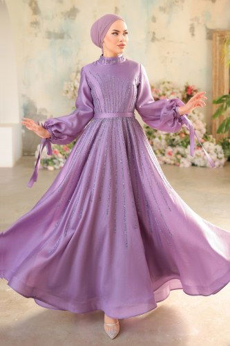 moda selvim Evening Wear 4679SRH861 Lilac - Thumbnail