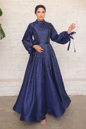 moda selvim Evening Wear 4679SRH861 Navy Blue - Thumbnail