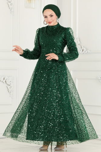 moda selvim Evening Wear 5014LPN858 Emerald - Thumbnail