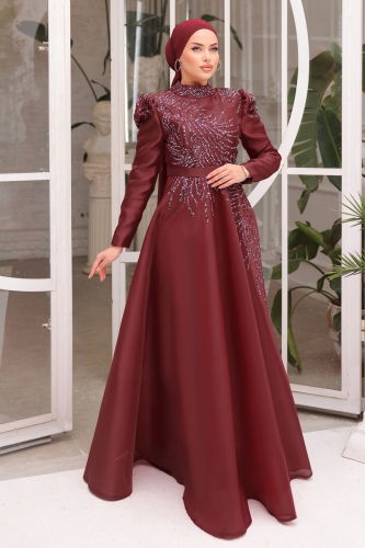 moda selvim Evening Wear 5170PCT864 Claret Red - Thumbnail