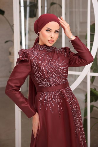 moda selvim Evening Wear 5170PCT864 Claret Red - Thumbnail