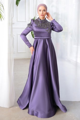 moda selvim Evening Wear 5172PCT864 Lilac - Thumbnail