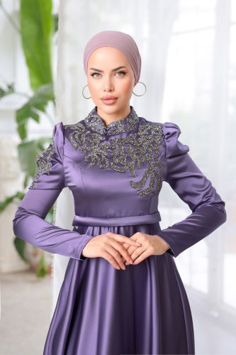 moda selvim Evening Wear 5172PCT864 Lilac - Thumbnail