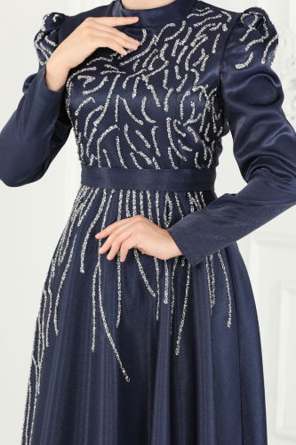 moda selvim Evening Wear 5226PCT864 Navy Blue - Thumbnail