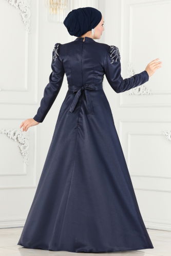 moda selvim Evening Wear 5226PCT864 Navy Blue - Thumbnail