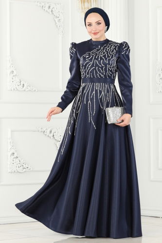 moda selvim Evening Wear 5226PCT864 Navy Blue - Thumbnail