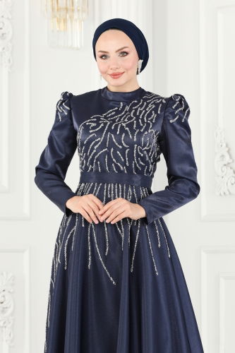 moda selvim Evening Wear 5226PCT864 Navy Blue - Thumbnail