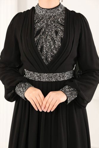 moda selvim Evening Wear 52863ALM181 Black - Thumbnail
