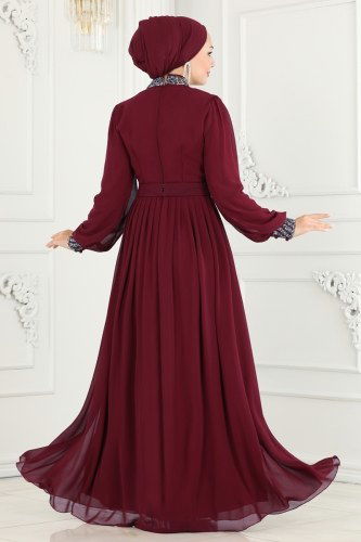moda selvim Evening Wear 52863ALM181 Claret Red - Thumbnail
