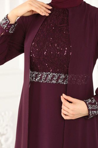moda selvim 52864ALM181 ارجواني فساتين سهره - Thumbnail