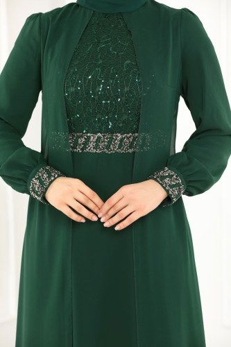 moda selvim Evening Wear 52864ALM181 Emerald - Thumbnail