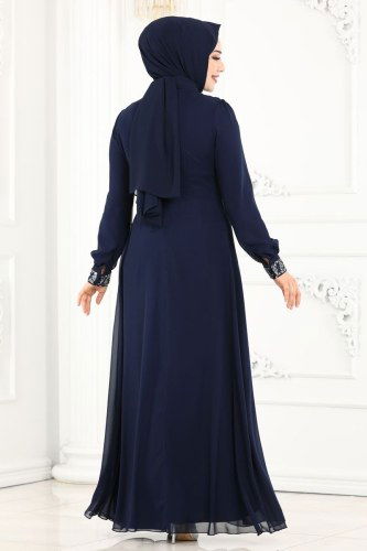 moda selvim Evening Wear 52864ALM181 Navy Blue - Thumbnail