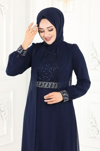 moda selvim Evening Wear 52864ALM181 Navy Blue - Thumbnail