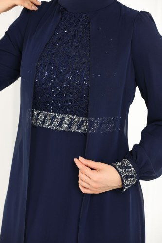 moda selvim 52864ALM181 كحلي فساتين سهره - Thumbnail
