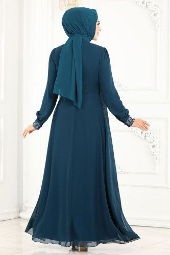 moda selvim 52864ALM181 بترولي فساتين سهره - Thumbnail