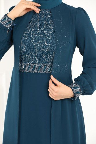 moda selvim 52864ALM181 بترولي فساتين سهره - Thumbnail