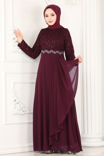 moda selvim Evening Wear 52865ALM181 Damson - Thumbnail