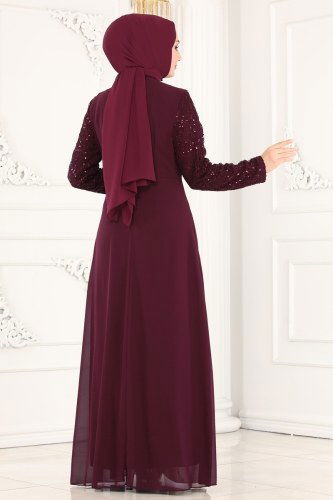 moda selvim Evening Wear 52865ALM181 Damson - Thumbnail