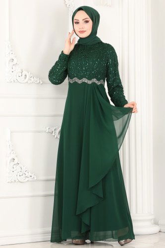 moda selvim Evening Wear 52865ALM181 Emerald - Thumbnail