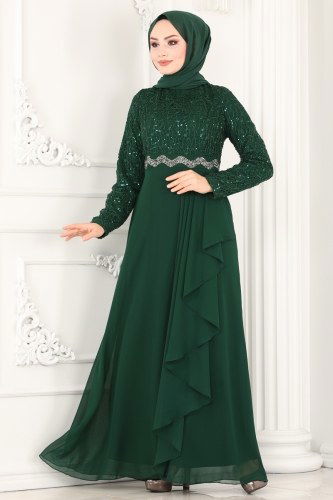 moda selvim Evening Wear 52865ALM181 Emerald - Thumbnail