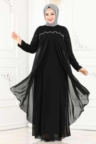 moda selvim Evening Wear 52866ALM181 Black - Thumbnail