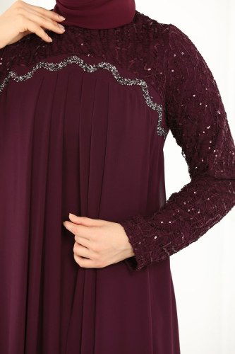 moda selvim Evening Wear 52866ALM181 Damson - Thumbnail