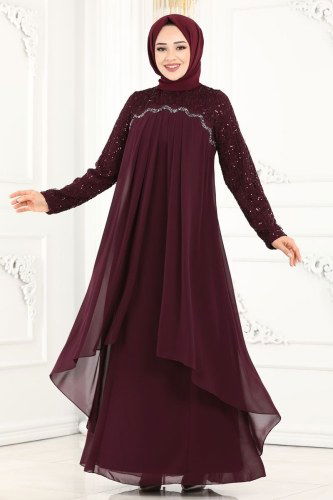 moda selvim Evening Wear 52866ALM181 Damson - Thumbnail