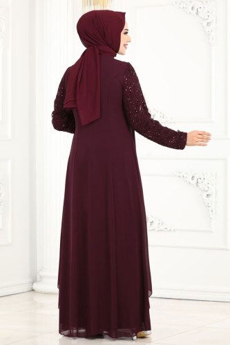 moda selvim 52866ALM181 ارجواني فساتين سهره - Thumbnail