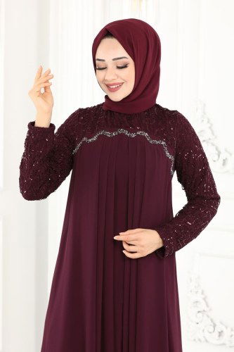 moda selvim 52866ALM181 ارجواني فساتين سهره - Thumbnail