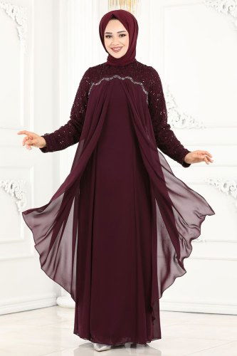 moda selvim 52866ALM181 ارجواني فساتين سهره - Thumbnail