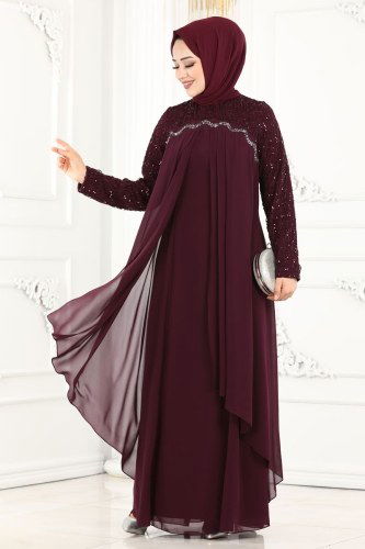 moda selvim 52866ALM181 ارجواني فساتين سهره - Thumbnail