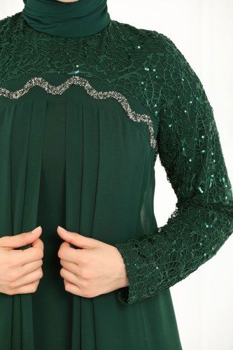 moda selvim Evening Wear 52866ALM181 Emerald - Thumbnail